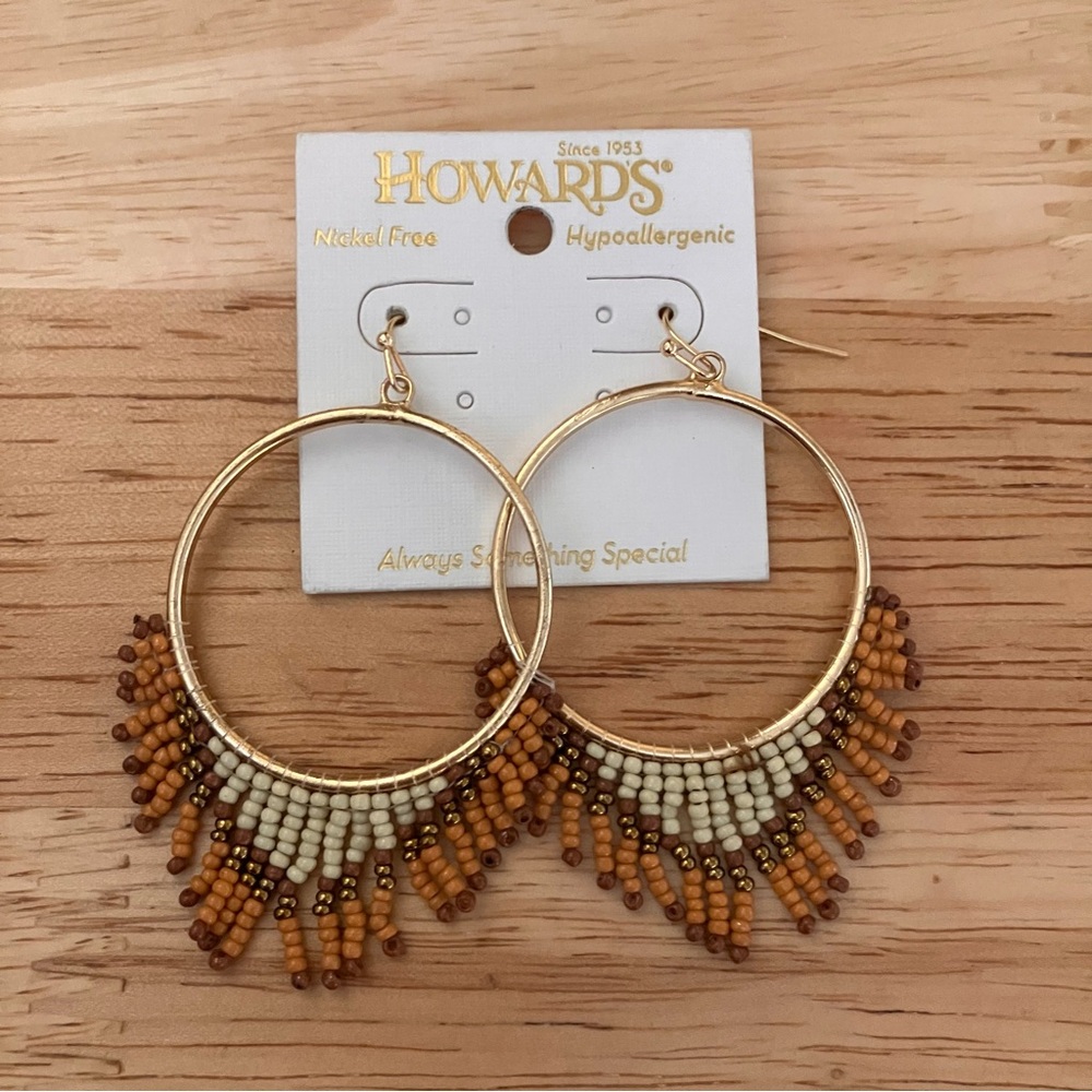 Gold and Brown Beaded Earrings